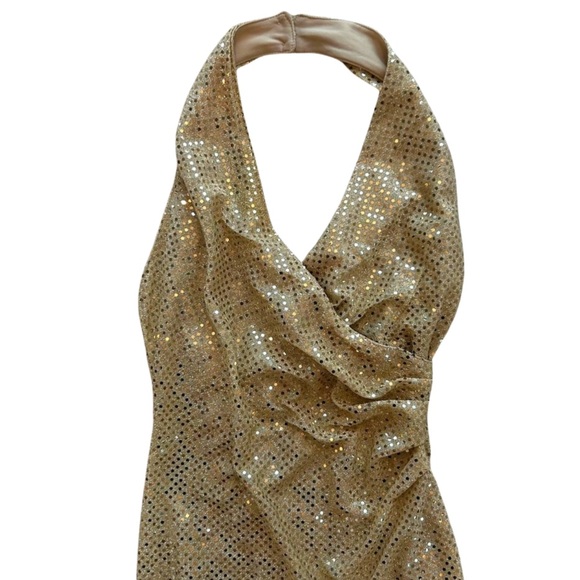 GOLD HALTER NECK EVENING DRESS - Picture 7 of 8